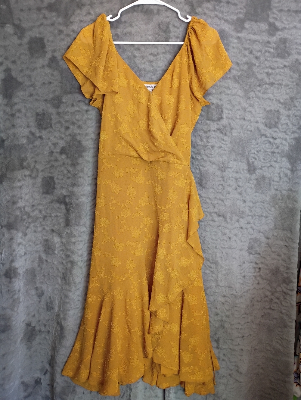 Nanette Lepore Mustard Yellow Ruffled Wrap Dress